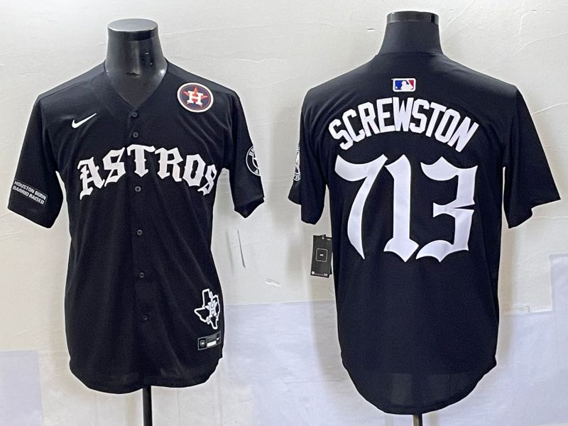 Men 2025 Houston Astros 713 Screwston Black Seven generations Joint Name Nike MLB Jersey style 13